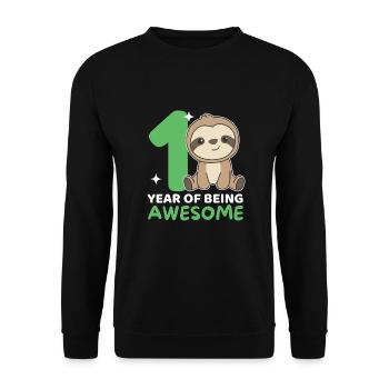 Sloth for 1st birthday for children one year old - Unisex Sweatshirt - black - Front - Alina (178cm) & Michal (187cm)