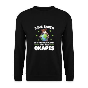 Ist der einzige Planet mit Okapis Earth Day - Unisex Pullover - Schwarz - Vorne - Alina (178cm) & Michal (187cm)