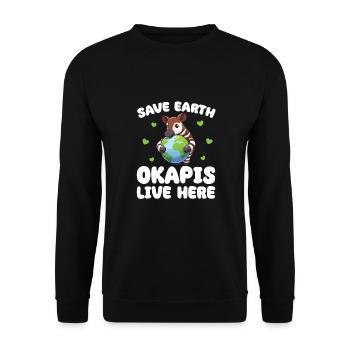 Rettet die Erde Okapis leben hier Earth Day - Unisex Pullover - Schwarz - Vorne - Alina (178cm) & Michal (187cm)