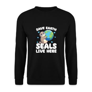 Sauvons les phoques de la Terre vivent ici Jour de la Terre - Sweat-shirt Unisexe - noir - Devant - Alina (178cm) & Michal (187cm)