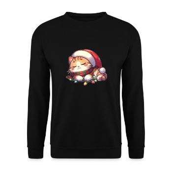 Christmas Hat Christmas Fairy Lights Cat - Unisex Sweatshirt - black - Front - Alina (178cm) & Michal (187cm)
