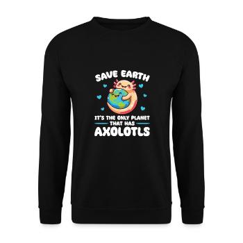 Is the only planet with Axolotls Earth Day - Unisex Sweatshirt - black - Front - Alina (178cm) & Michal (187cm)