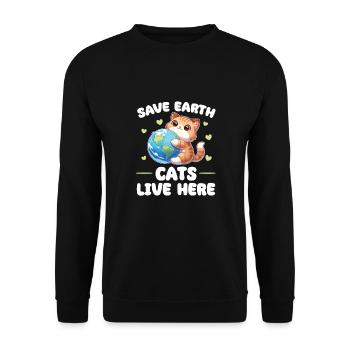 Save the Earth Cats Live Here Earth Day - Unisex Sweatshirt - black - Front - Alina (178cm) & Michal (187cm)