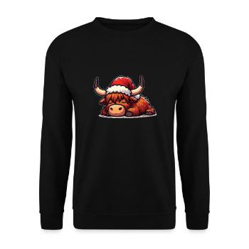 Weihnachtsmütze Weihnachten Hochlandrind - Unisex Pullover - Schwarz - Vorne - Alina (178cm) & Michal (187cm)