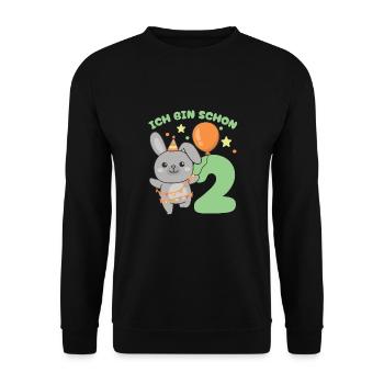Ich bin schon 2 Hasen Geburtstags Kinder - Unisex Pullover - Schwarz - Vorne - Alina (178cm) & Michal (187cm)