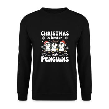 Christmas is better with penguins - Unisex Sweatshirt - black - Front - Alina (178cm) & Michal (187cm)
