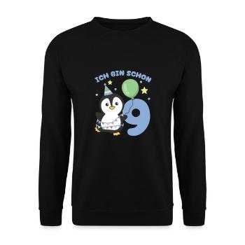 I'm already 9 penguins birthday kids - Unisex Sweatshirt - black - Front - Alina (178cm) & Michal (187cm)