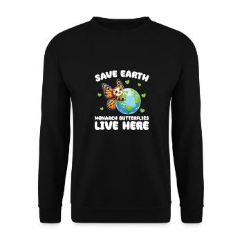 Les papillons Sauvons la Terre Monarques vivent ici Jour de la Terre - Sweat-shirt Unisexe - noir - Devant - Alina (178cm) & Michal (187cm)