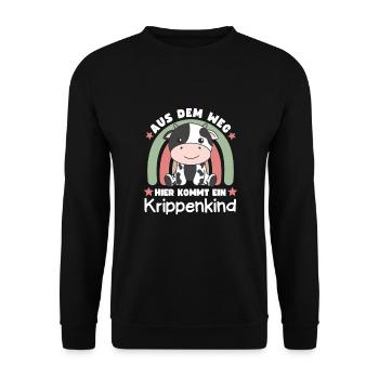 À l’écart, voici une crèche enfant vache - Sweat-shirt Unisexe - noir - Devant - Alina (178cm) & Michal (187cm)