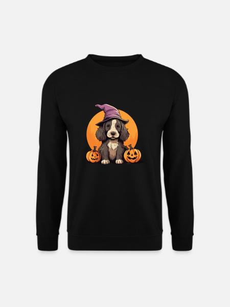 Halloween Hexenhut Kürbis Hund Cocker Spaniel - Unisex Pullover - Schwarz