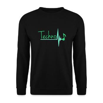 Techno Musik Buchstaben Musiknote Puls Herzschlag - Unisex Pullover - Schwarz - Vorne - Alina (178cm) & Michal (187cm)