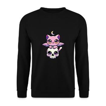 Kawaii Gothic Katze Pastellfarben Gothic Goth - Unisex Pullover - Schwarz - Vorne - Alina (178cm) & Michal (187cm)