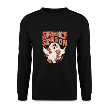 spooky season groovy ghost with vintage flowers - Unisex Sweatshirt - black - Front - Alina (178cm) & Michal (187cm)