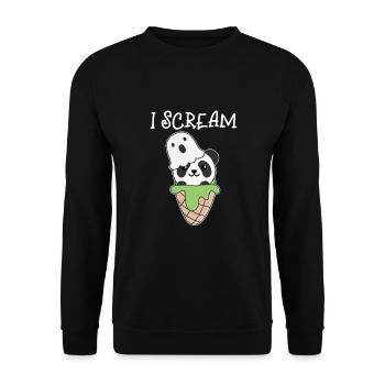 Panda Halloween Geist I Scream Eis Wortspiel - Unisex Pullover - Schwarz - Vorne - Alina (178cm) & Michal (187cm)