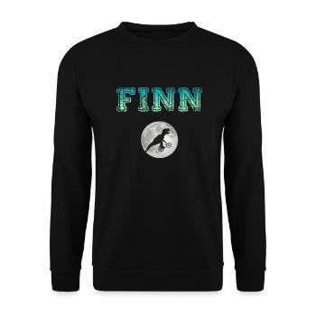 FINN - Beau prénom de garçon avec dinosaure - Sweat-shirt Unisexe - noir - Devant - Alina (178cm) & Michal (187cm)