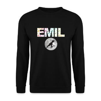 EMIL - Beautiful boy name with dinosaur - Unisex Sweatshirt - black - Front - Alina (178cm) & Michal (187cm)