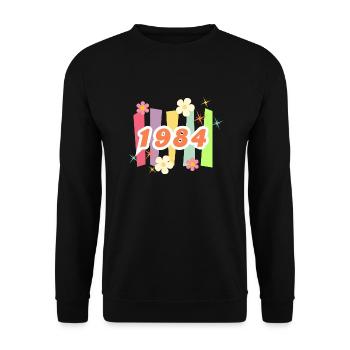 1984 Rétro Fleurs et Rayures - Sweat-shirt Unisexe - noir - Devant - Alina (178cm) & Michal (187cm)