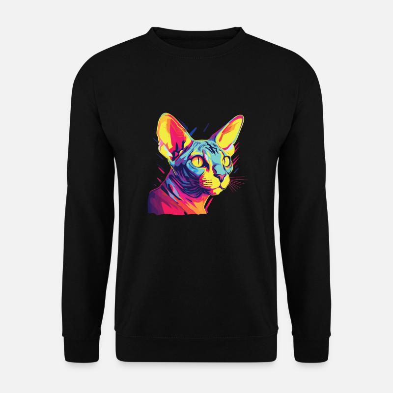 Katze Wasserfarben bunte Sphynx Katze - Unisex Pullover - Schwarz