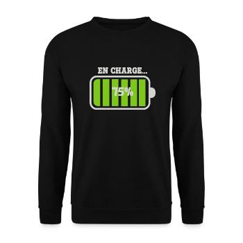 Akku bei 75 % Ladung - Unisex Pullover - Schwarz - Vorne - Alina (178cm) & Michal (187cm)