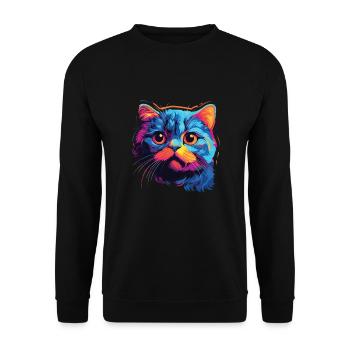 Katze Wasserfarben bunte Schottische Faltohrkatze - Unisex Pullover - Schwarz - Vorne - Alina (178cm) & Michal (187cm)