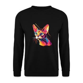 Chat Aquarelle Chat Abyssin Coloré - Sweat-shirt Unisexe - noir - Devant - Alina (178cm) & Michal (187cm)