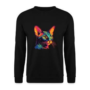 Cat Watercolor Colorful Abyssinian Cat - Unisex Sweatshirt - black - Front - Alina (178cm) & Michal (187cm)