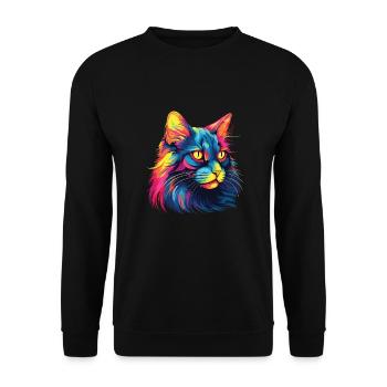 Katze Wasserfarben bunte Maine Coon - Unisex Pullover - Schwarz - Vorne - Alina (178cm) & Michal (187cm)