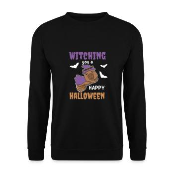 Capybara Hexe Witching you a Happy Halloween - Unisex Pullover - Schwarz - Vorne - Alina (178cm) & Michal (187cm)