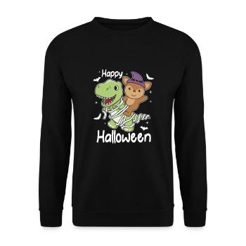 Deer Happy Halloween T-Rex Mummy Costume - Unisex Sweatshirt - black - Front - Alina (178cm) & Michal (187cm)
