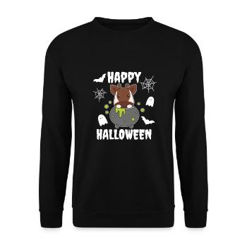 Okapi Happy Halloween Hexenkessel Fledermaus - Unisex Pullover - Schwarz - Vorne - Alina (178cm) & Michal (187cm)