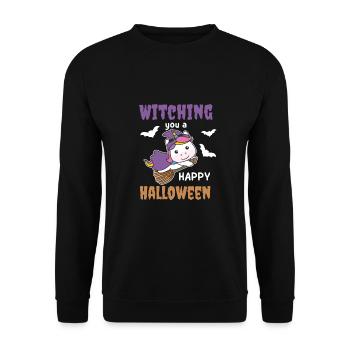 Einhorn Hexe Witching you a Happy Halloween - Unisex Pullover - Schwarz - Vorne - Alina (178cm) & Michal (187cm)