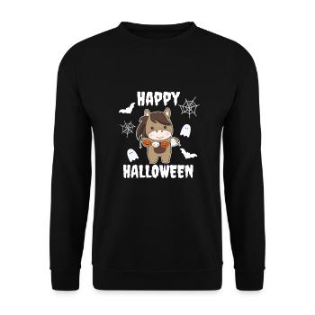 Cheval heureux Halloween citrouille chauve-souris costume - Sweat-shirt Unisexe - noir - Devant - Alina (178cm) & Michal (187cm)