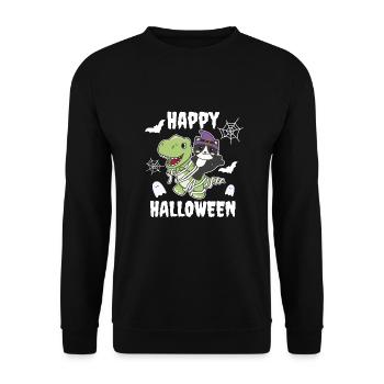 Cat Happy Halloween T-Rex Mummy Costume - Unisex Sweatshirt - black - Front - Alina (178cm) & Michal (187cm)