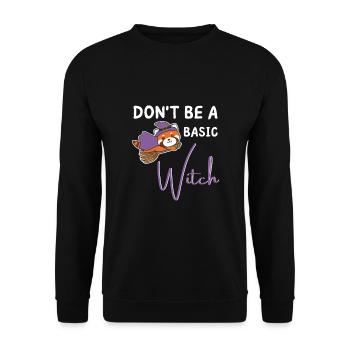 Rote Panda Halloween Hexen don't be a basic witch - Unisex Pullover - Schwarz - Vorne - Alina (178cm) & Michal (187cm)