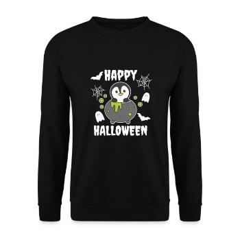 Penguin Happy Halloween Witch's Cauldron Bat - Unisex Sweatshirt - black - Front - Alina (178cm) & Michal (187cm)