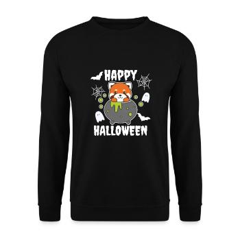Roter Panda Happy Halloween Hexenkessel Fledermaus - Unisex Pullover - Schwarz - Vorne - Alina (178cm) & Michal (187cm)