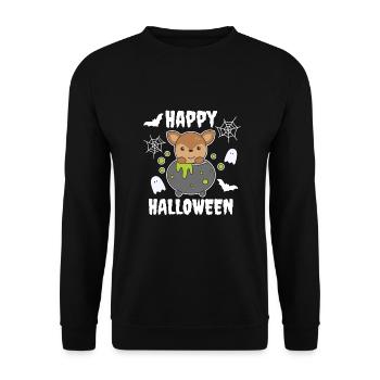 Reh Happy Halloween Hexenkessel Fledermaus - Unisex Pullover - Schwarz - Vorne - Alina (178cm) & Michal (187cm)