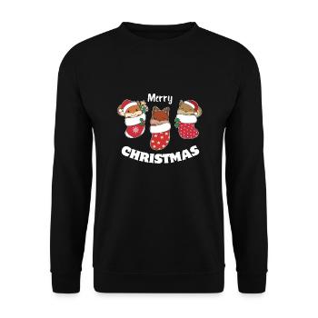 Süße Eichhörnchen in Weihnachtssocke zu - Unisex Pullover - Schwarz - Vorne - Alina (178cm) & Michal (187cm)