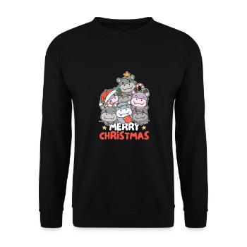 Hippopotame Arbre de Noël Joyeux Noël - Sweat-shirt Unisexe - noir - Devant - Alina (178cm) & Michal (187cm)