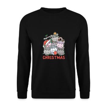 Hippopotame Arbre de Noël Joyeux Noël - Sweat-shirt Unisexe - noir - Devant - Alina (178cm) & Michal (187cm)