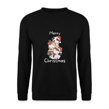 Kuh Weihnachtsbaum Weihnachts Tiere Kühe - Unisex Pullover - Schwarz - Vorne - Alina (178cm) & Michal (187cm)