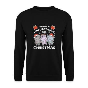 Ich will ein Flusspferd zu Weihnachten süße Hippos - Unisex Pullover - Schwarz - Vorne - Alina (178cm) & Michal (187cm)
