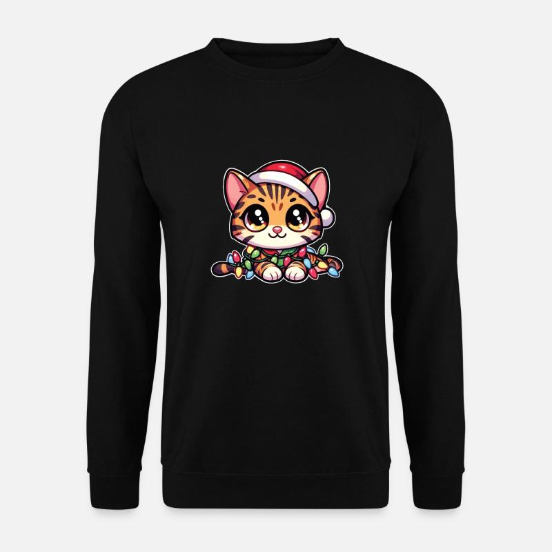 Weihnachten Lichterkette Bengalkatze - Unisex Pullover - Schwarz
