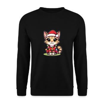 Christmas Fairy Lights Savannah Cat - Unisex Sweatshirt - black - Front - Alina (178cm) & Michal (187cm)