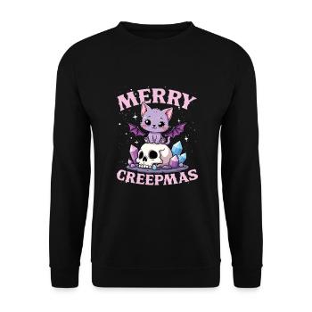Merry Creepmas chat Pastel Goth Noël Crâne - Sweat-shirt Unisexe - noir - Devant - Alina (178cm) & Michal (187cm)