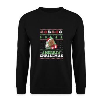 Merry Christmas retro ugly christmas Capybara - Unisex Pullover - Schwarz - Vorne - Alina (178cm) & Michal (187cm)