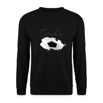 Tschechien Landkarte umrahmt echten Fußball EN - Unisex Pullover - Schwarz - Vorne - Alina (178cm) & Michal (187cm)