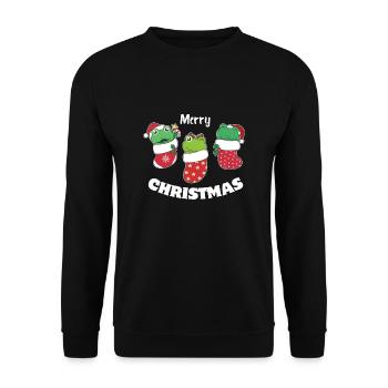 Grenouilles mignonnes en chaussette de Noël pour Noël - Sweat-shirt Unisexe - noir - Devant - Alina (178cm) & Michal (187cm)