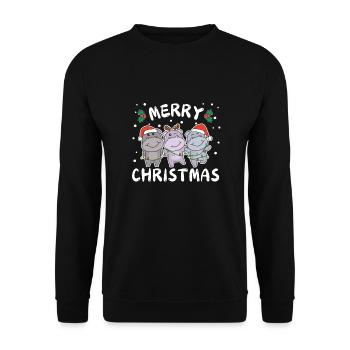 Joyeux Noël Hippopotame doux Hippopotames de Noël - Sweat-shirt Unisexe - noir - Devant - Alina (178cm) & Michal (187cm)