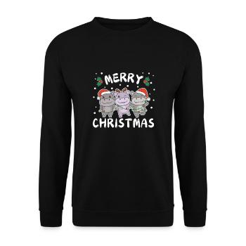 Joyeux Noël Hippopotame doux Hippopotames de Noël - Sweat-shirt Unisexe - noir - Devant - Alina (178cm) & Michal (187cm)